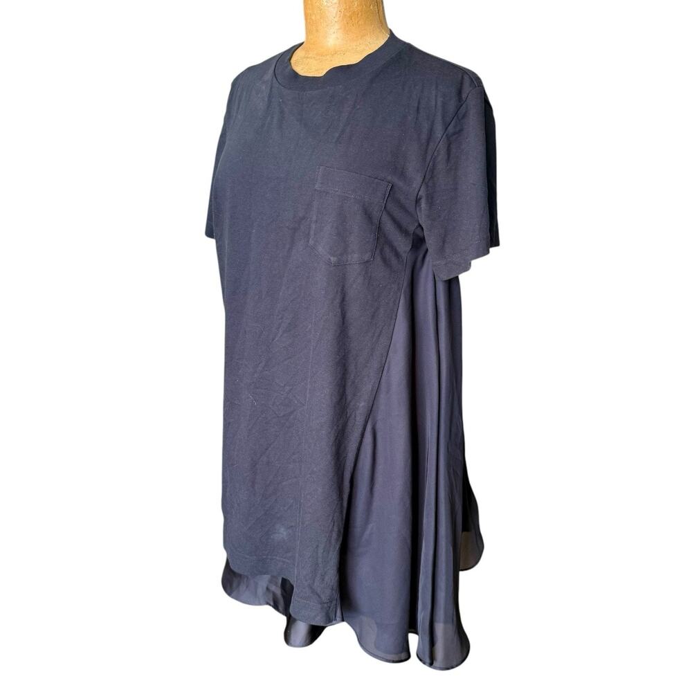 Sacai Cotton Asymetrical Mini Shirt Dress Navy 3